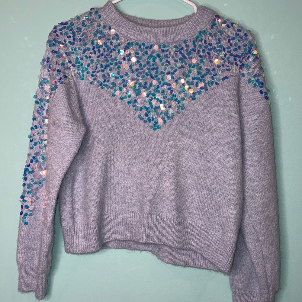 Zara kids Sequin Embellished Lavender Sweater size large girls - bundle and save